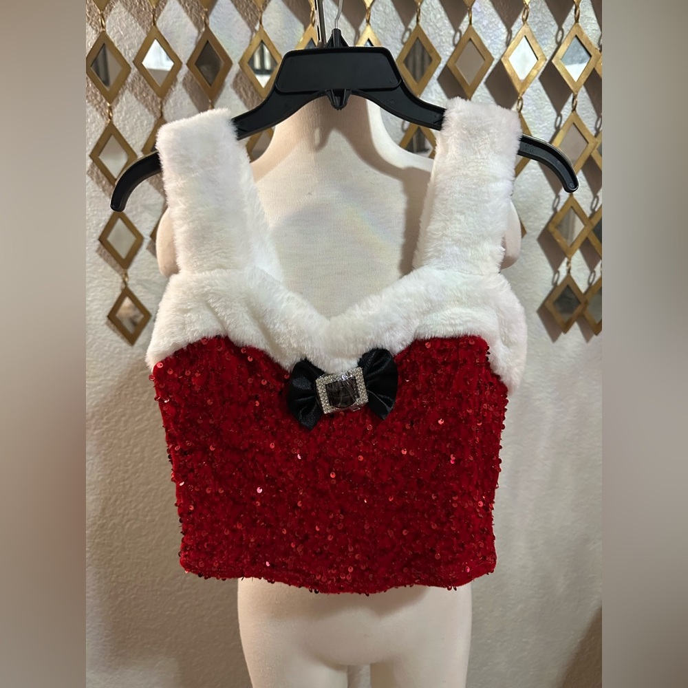 Festive Sequin Crop Top with Rhinestone Bow